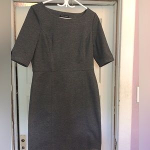 Grey Banana Republic ponte knit dress with early 1960s vibe